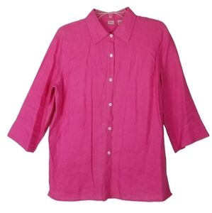 Real Clothes Linen Button Front Shirt Tunic Top 3/4 Sleeve Womens Size 6 Pink